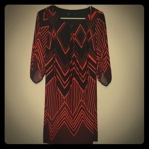 Orange & Navy Geo Shift Dress